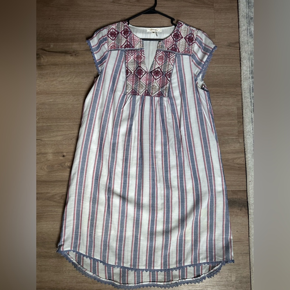 ANDREE BY UNIT Striped Midi Dress with Embroidered Details